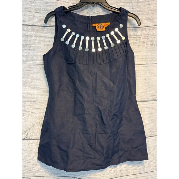 Tory Burch Sleeveless Silk Mirrored Top Size 8 - Picture 1 of 4